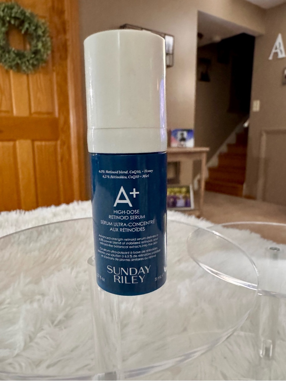 Sunday Riley A+ High-Dose Retinoid Serum — Blue and White Bottle